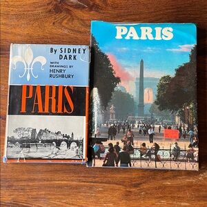 2 Vintage Paris Travel Hardcover Books Blue clothbound w/ original dust jackets